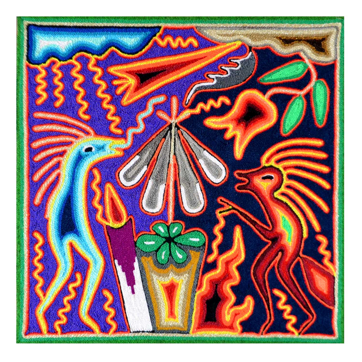 Huichol Art 12″ Yarn Painting Moon and Flower – coRa mexico